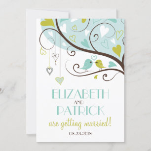 Blau und Grün   Niedliche Lovebirds Hochzeitseinla Einladung