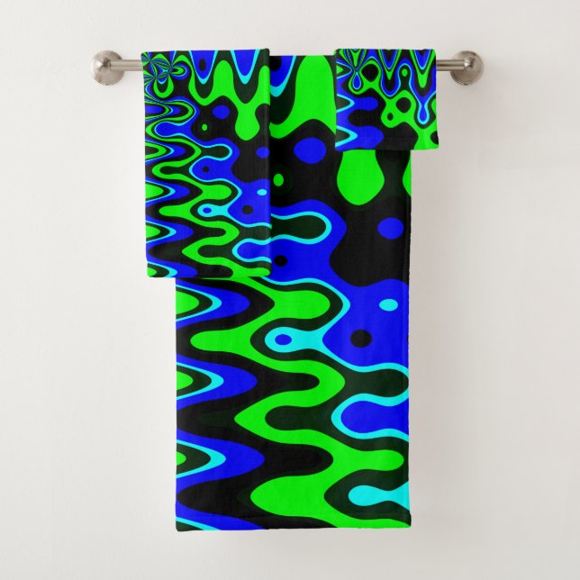 Blau und grün Psychedelisches Set Handtuch (Insitu)