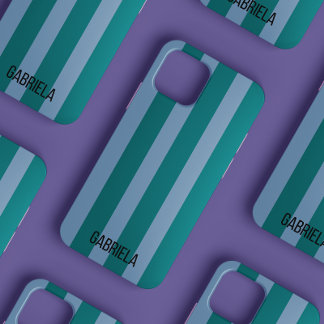 Blau und Grün Retro-Streifen Schriftname Süß Case-Mate iPhone Hülle
