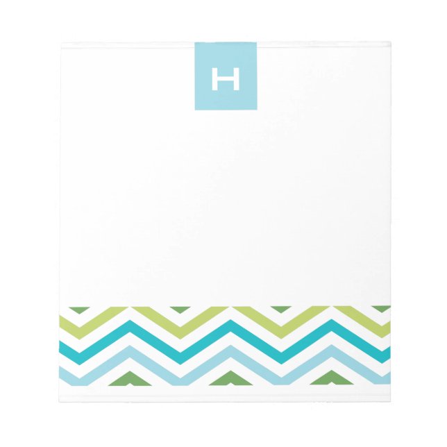Blau und Grün Zickzack | Monogramm-Notepad Notizblock (Vorderseite)