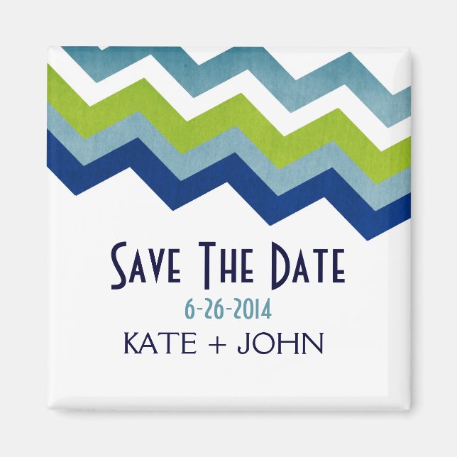 Blau und Grün Zig Zag Save the Date Magnet (Vorne)