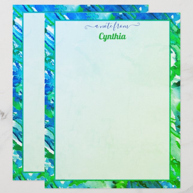 Blau- und grüne Abstrakte Wasserfarbe für Drucker Briefbogen (Vorne/Hinten)