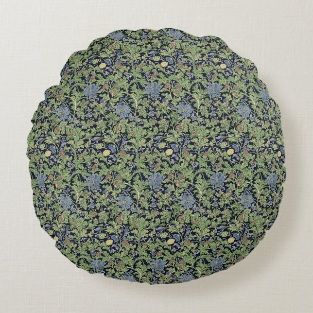 Blau und grüne Blumenmuster Rundes Kissen (Vorderseite)