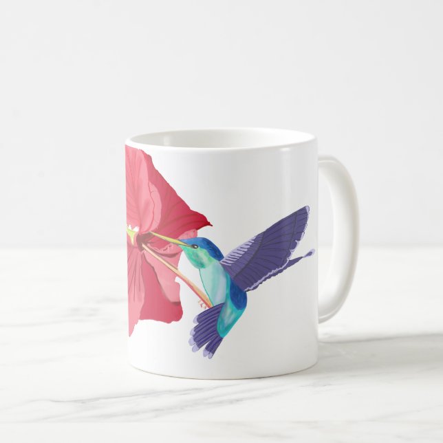 Blau- und Grüne Hummingvogel und Roter Hibiskus   Kaffeetasse (VorderseiteRechts)