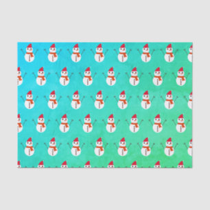Blau und grüner Schneemann mit Schneeschuhen Seidenpapier