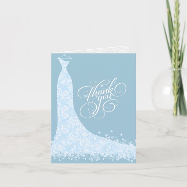 Blau und hellblau Hochzeitskleid Danke Karte (Vorderseite)