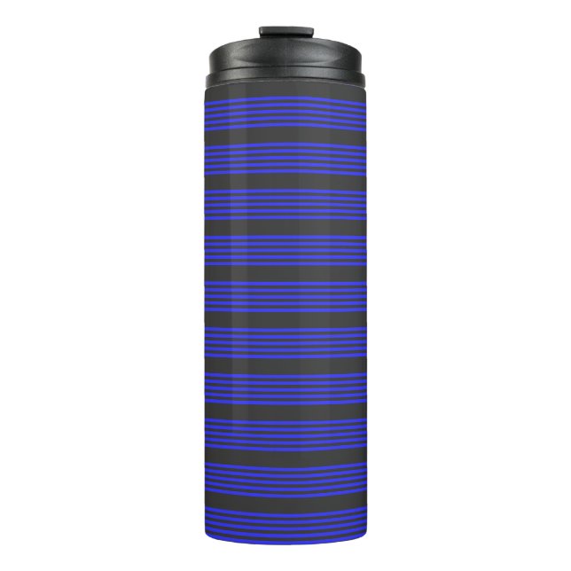 Blau und Holzkohle, fünf Streifen Thermosbecher (Vorderseite)