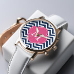 Blau- und Hot-Pink-Zigzags-Muster Armbanduhr<br><div class="desc">Stilvolles und elegantes Design mit einem farbenfrohen und trendigen Zickzack-Muster und kann mit Ihrem Monogramm,  Initial,  Name oder beliebigem Text Ihrer Wahl personalisiert werden,  um ein individuelles Geschenk zu erhalten!</div>