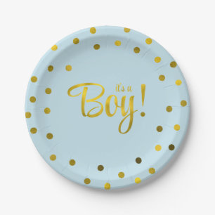 Blau-und Imitat-Goldfolien-Mädchen-Baby-Dusche Pappteller