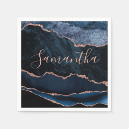 Blau und Imitate Rose Gold Glitzer Marmor Agate Serviette