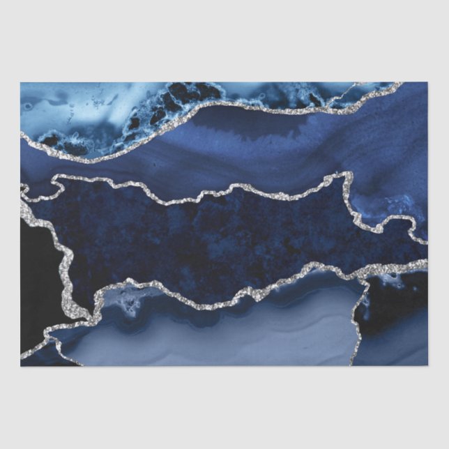 Blau und Imitate Silver Glitzer Marmorflasche Seidenpapier (Vorderseite)