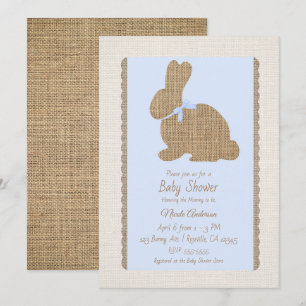 Blau und Jute Rustikales Häschen Ostern Babyshower Einladung