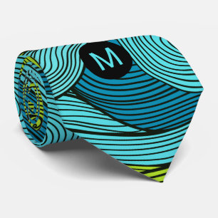 Blau- und Kalkgrün-Wellen mit Monogramm Krawatte