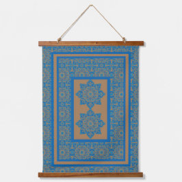 Blau und Kupfer Wandteppich Mit Holzrahmen