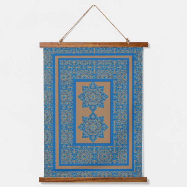 Blau und Kupfer Wandteppich Mit Holzrahmen (Vorderseite)