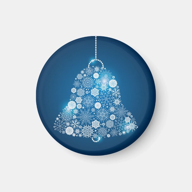 Blau und leuchtend weiße Schneeflocken Weihnachtsg Magnet (Vorne)