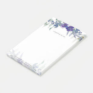 Blau und lila Aquarellblumen personalisiert Post-it Klebezettel