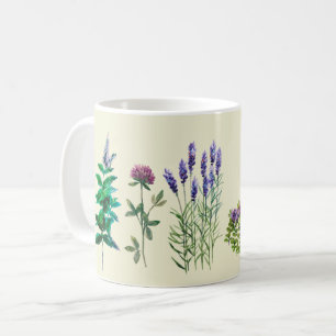 Blau- und Lila-Blumen in Aquarelle Tasse