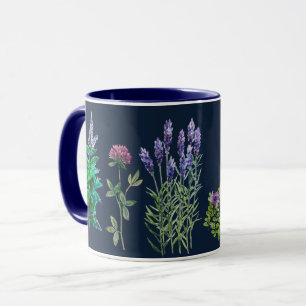 Blau- und Lila-Blumen in Aquarelle Tasse