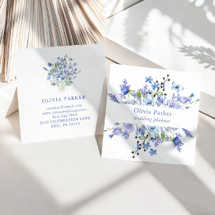 Blau und Lila   Floral Quadratische Visitenkarte