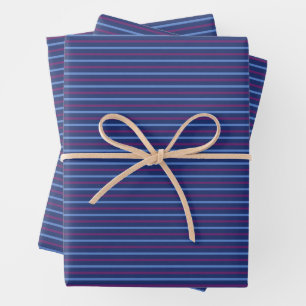 Blau und Lila, horizontal gestreift Geschenkpapier Set