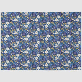 Blau und Lila Illustrierte Blumendekoupage Seidenpapier