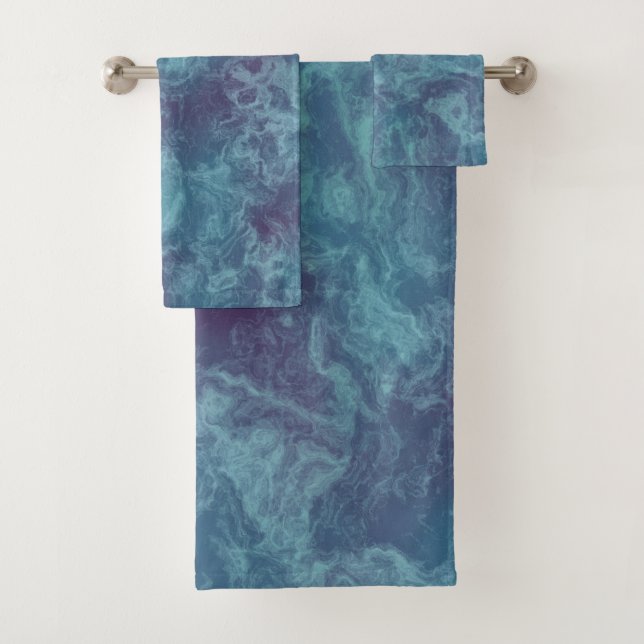Blau und Lila Marmor abstrakt Badhandtuch Set (Insitu)