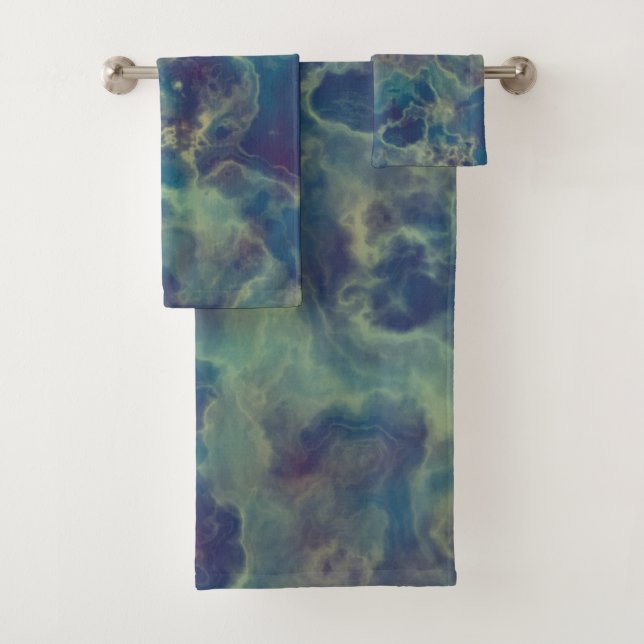 Blau und Lila Marmor abstrakt Badhandtuch Set (Insitu)