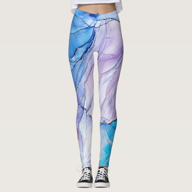 Blau und Lila marmoriert Leggings (Vorderseite)