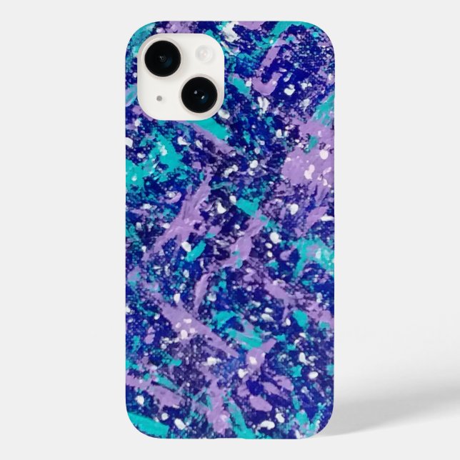 Blau und Lila Spritzer Kunst Case-Mate iPhone 14 Hülle (Rückseite)