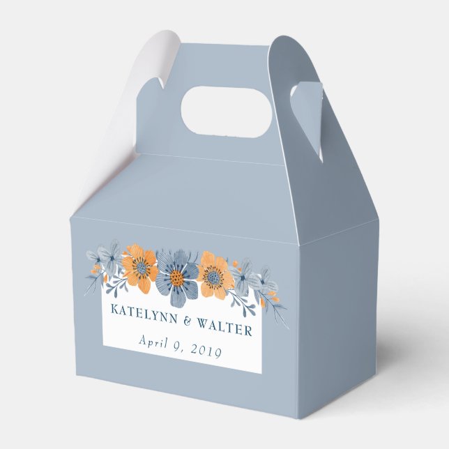 Blau und Orange Blume Hellblaue Gastgeschenk Hochz Geschenkschachtel (Vorderseite)