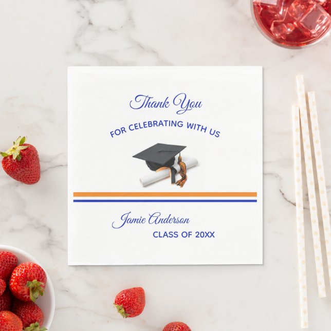 Blau und Orange Cap & Tassel | Graduierungspartei Serviette (Beispiel)