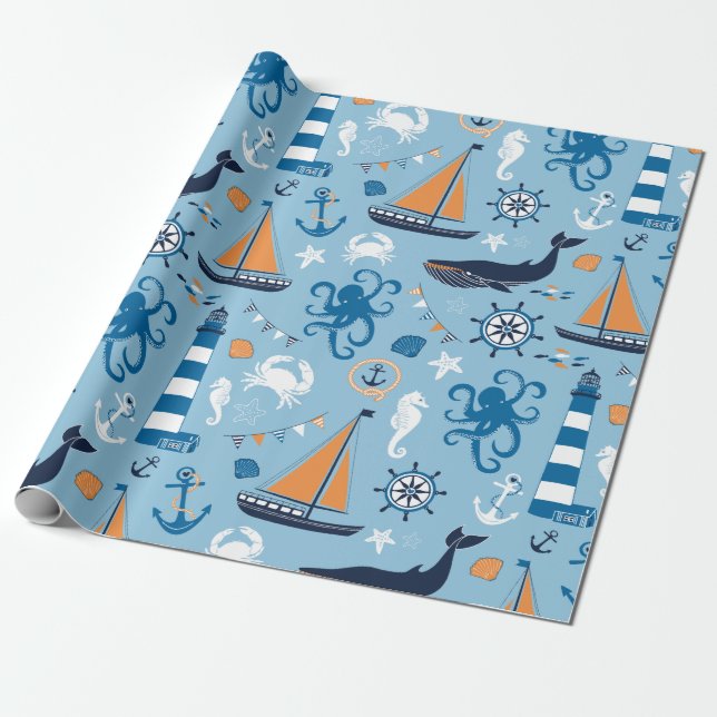 Blau und Orange des Meeres Geschenkpapier (Ungerollt)