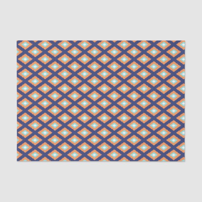 Blau und Orange Ethnic Tribal Ikat Muster Seidenpapier (Vorderseite)