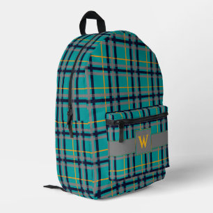 Blau und Orange Kariert Bedruckter Rucksack