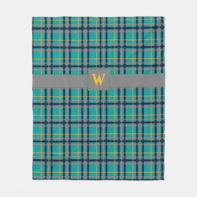 Blau und Orange Kariert Fleece Blanket (Vorderseite)