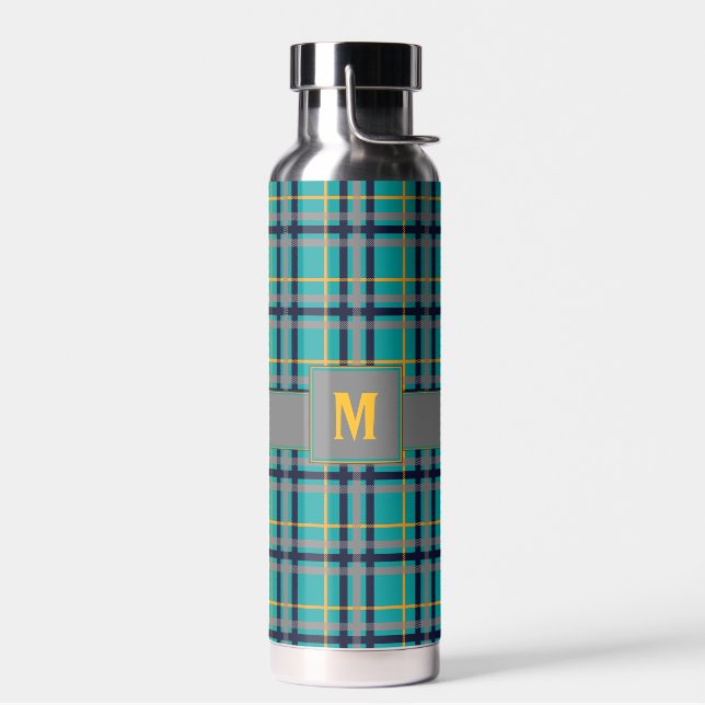 Blau und Orange Kariert Trinkflasche (Links)