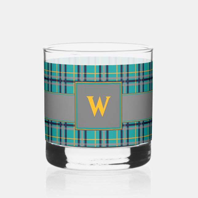 Blau und Orange Kariert Whiskyglas (Vorderseite)
