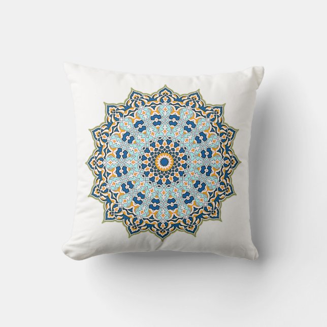 Blau und Orange Mandala Pillow Kissen (Vorderseite)