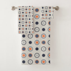 blau und orange Punkte Badhandtuch Set
