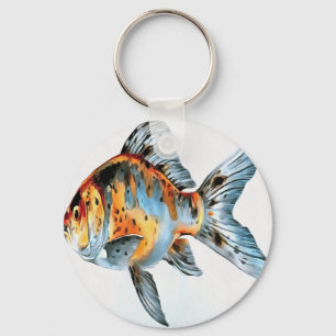 Blau und Orange Shubunkin Goldfish Schlüsselanhänger
