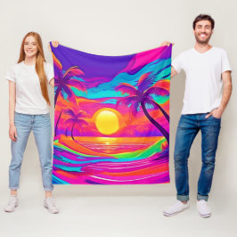 Blau und Orange Sunset Fleecedecke