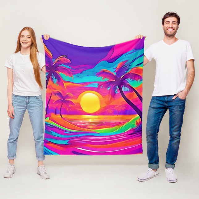 Blau und Orange Sunset Fleecedecke (Beispiel)