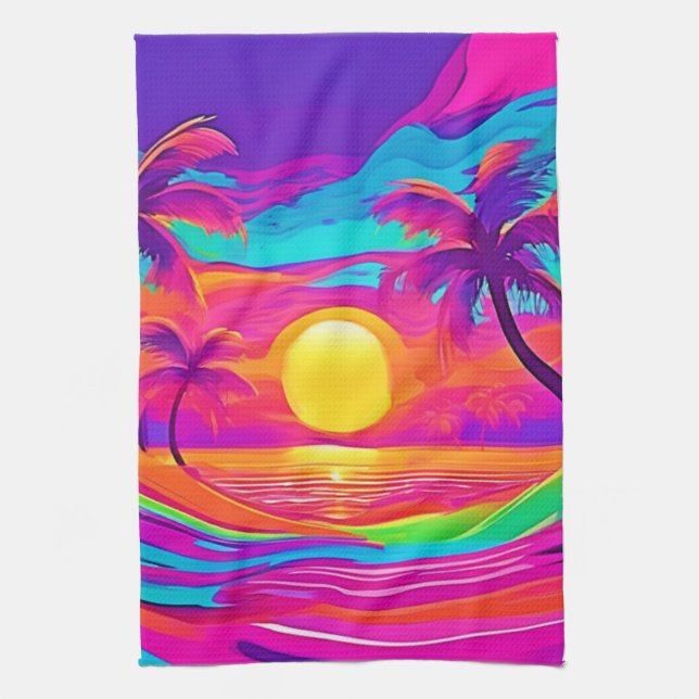 Blau und Orange Sunset Geschirrtuch (Vertikal)