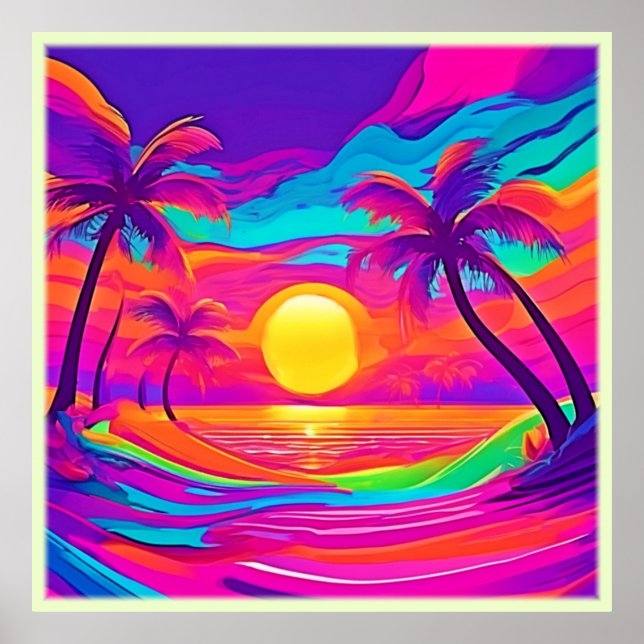 Blau und Orange Sunset Poster (Vorne)