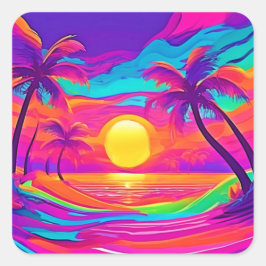 Blau und Orange Sunset Quadratischer Aufkleber