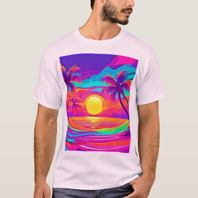 Blau und Orange Sunset T-Shirt (Vorderseite)