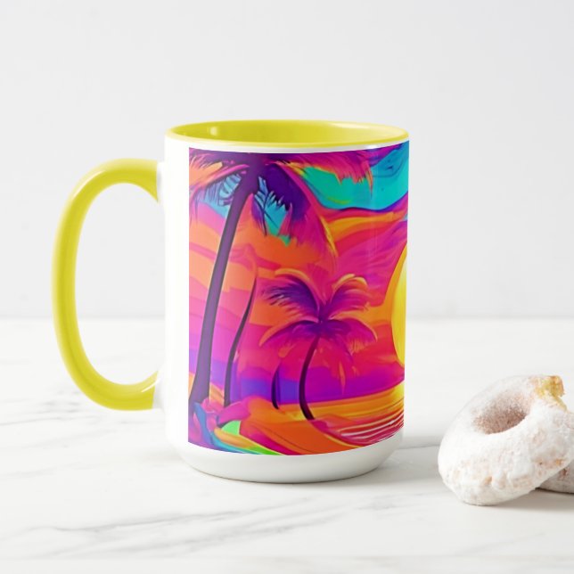 Blau und Orange Sunset Tasse (Mit Donut)