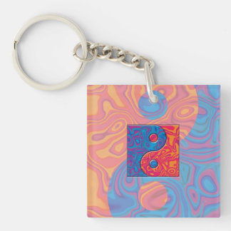 Blau und Orange Yin Yang-Symbol Schlüsselanhänger