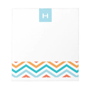 Blau und Orange Zickzack   Monogramm-Notepad Notizblock